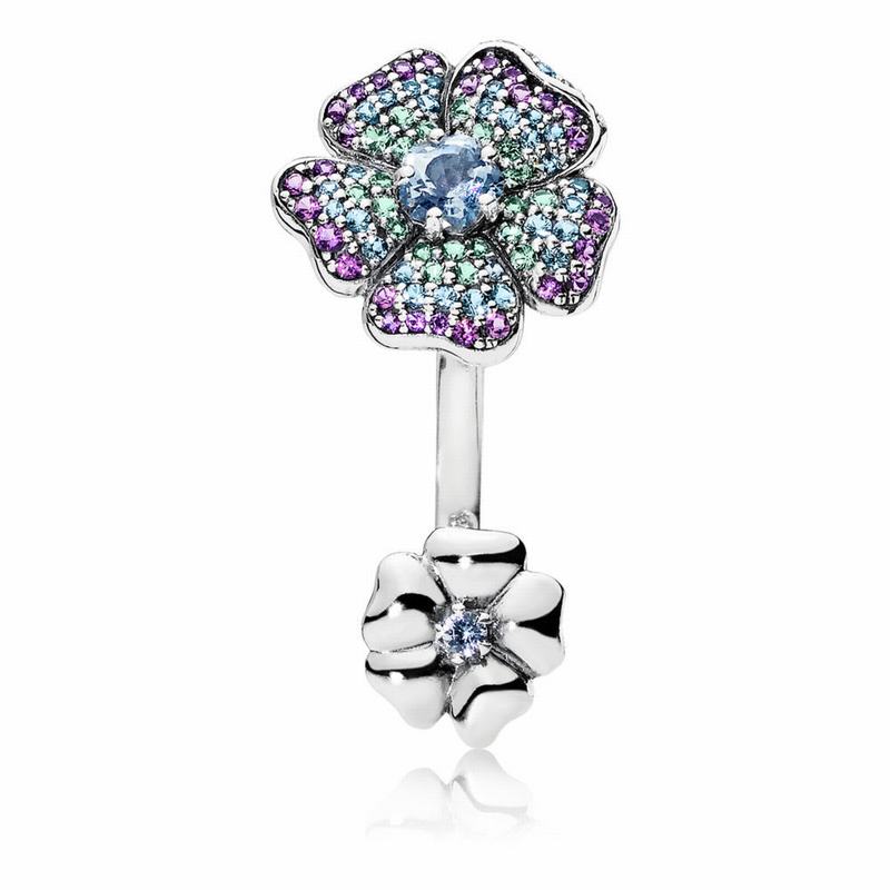 Pandora Glorious Blooms Statement Ring Ireland - Sterling Silver/Blue/Crystal/Cubic Zirconia - 82345